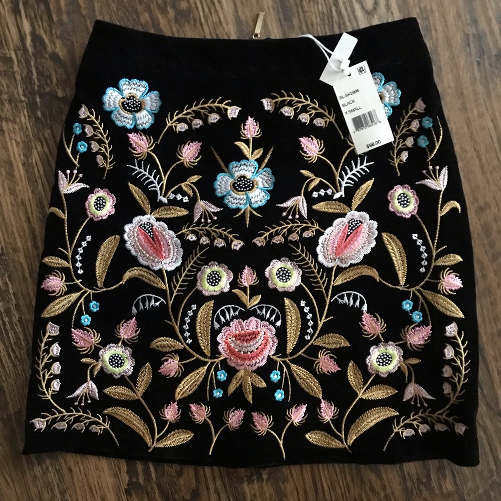 Lucy Paris black velvet embroidered skirt
